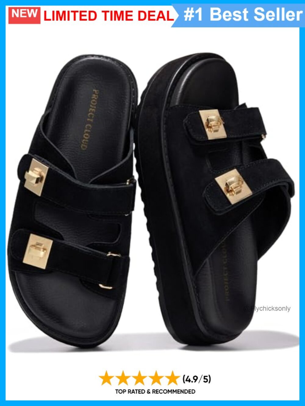 Genuine Suede Platform Slide Sandals Adjustable Buckle Comfortable Casual